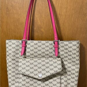 Michael Kors Signature Tote with Pink Straps